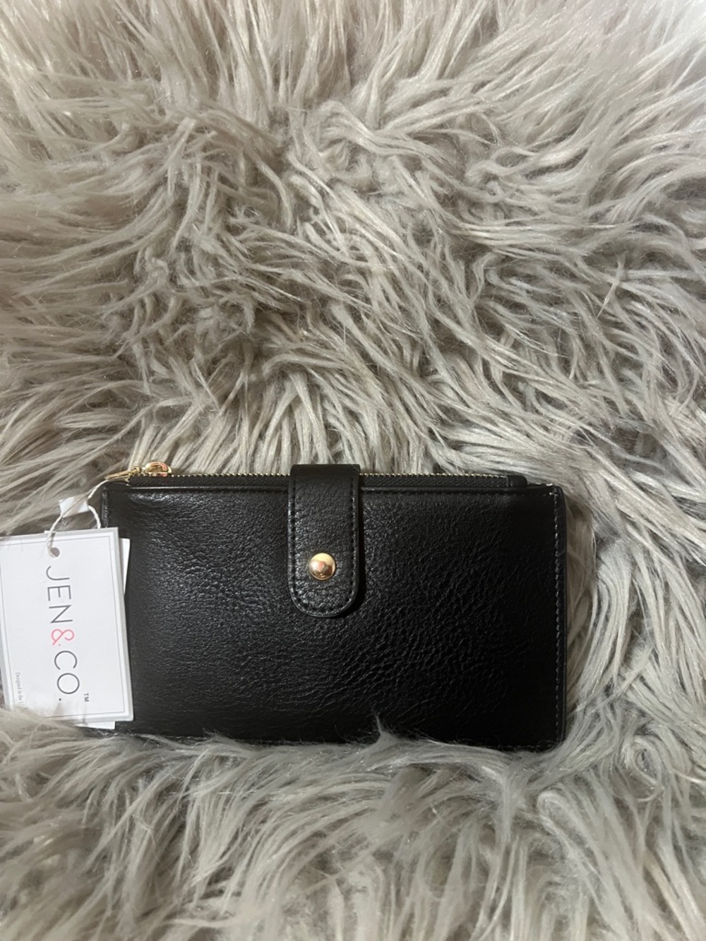 JEN & CO Black Leather Zip Wallet for Women